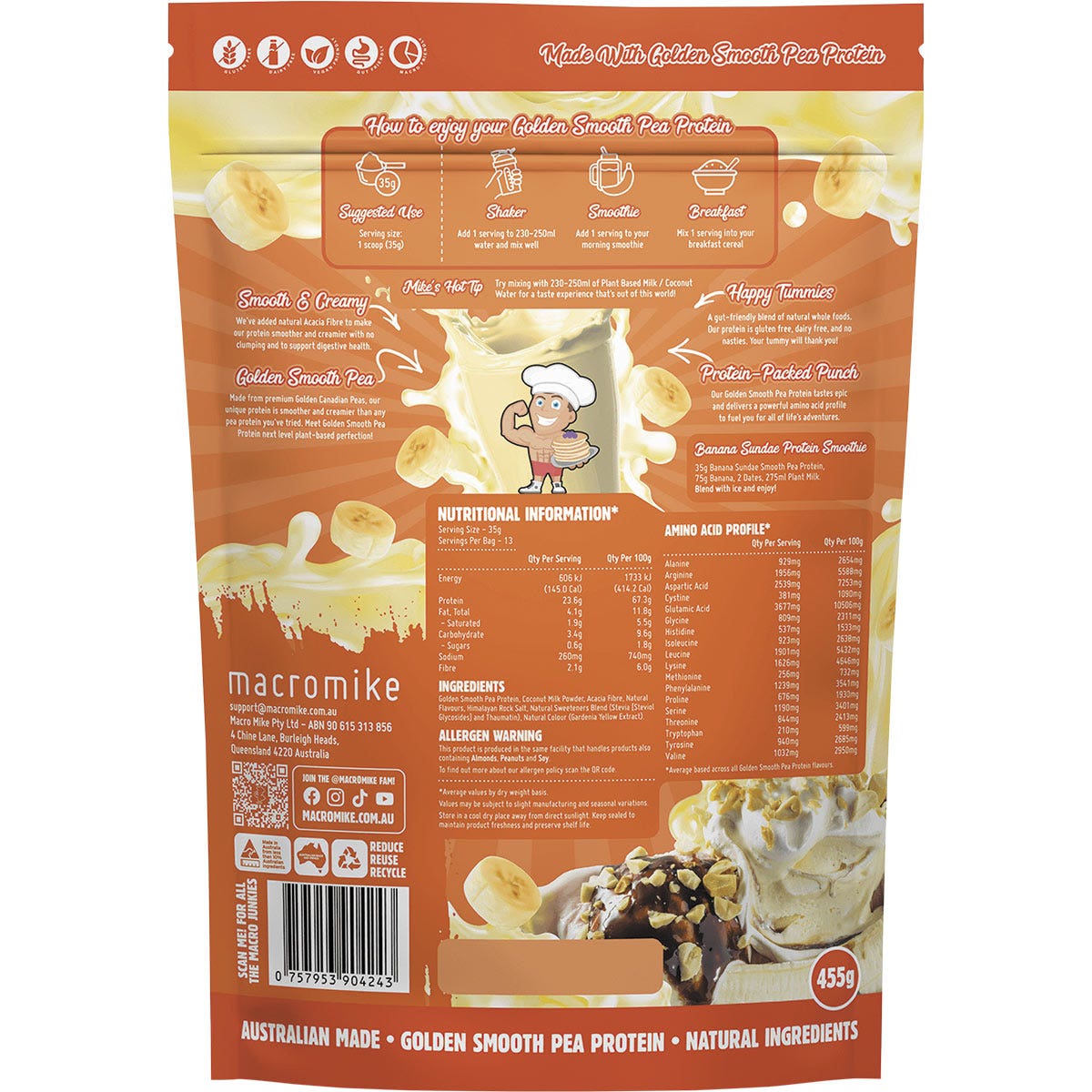Macro Mike Golden Smooth Pea Protein Banana Sundae 455g