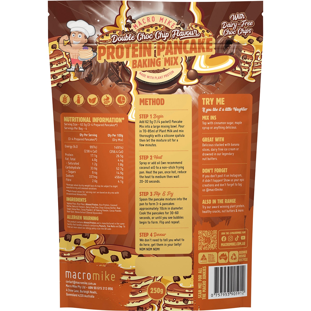 MACRO MIKE Pancake Baking Mix - Almond Protein Chocolate Chip - 300g