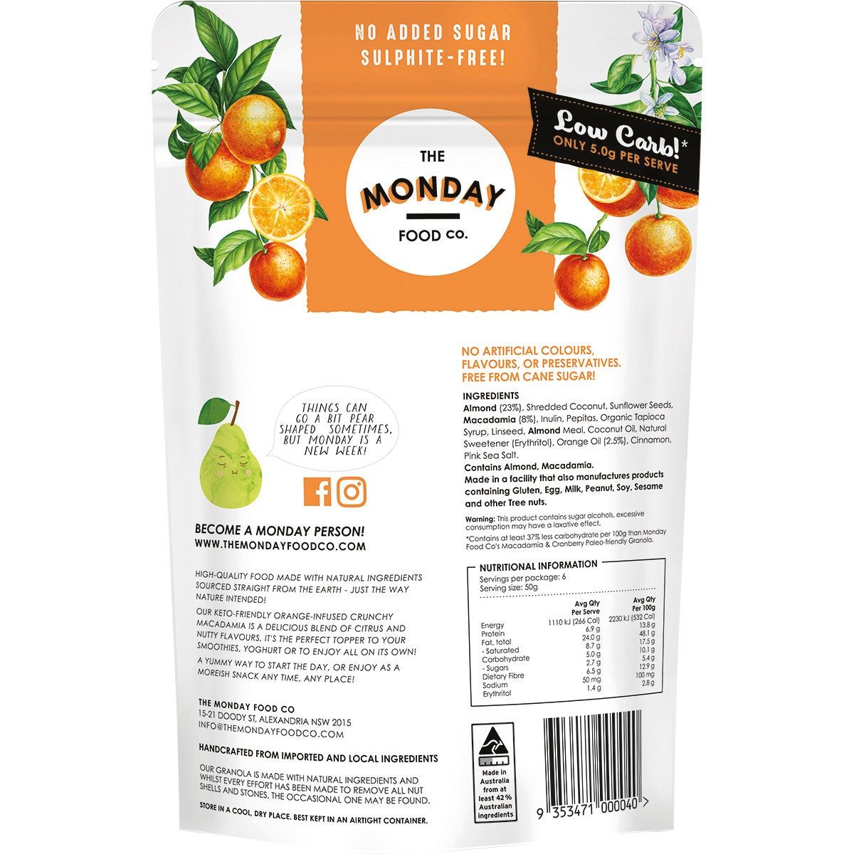 The Monday Food Co. Keto Granola Orange Infused Crunchy Macadamia 300g