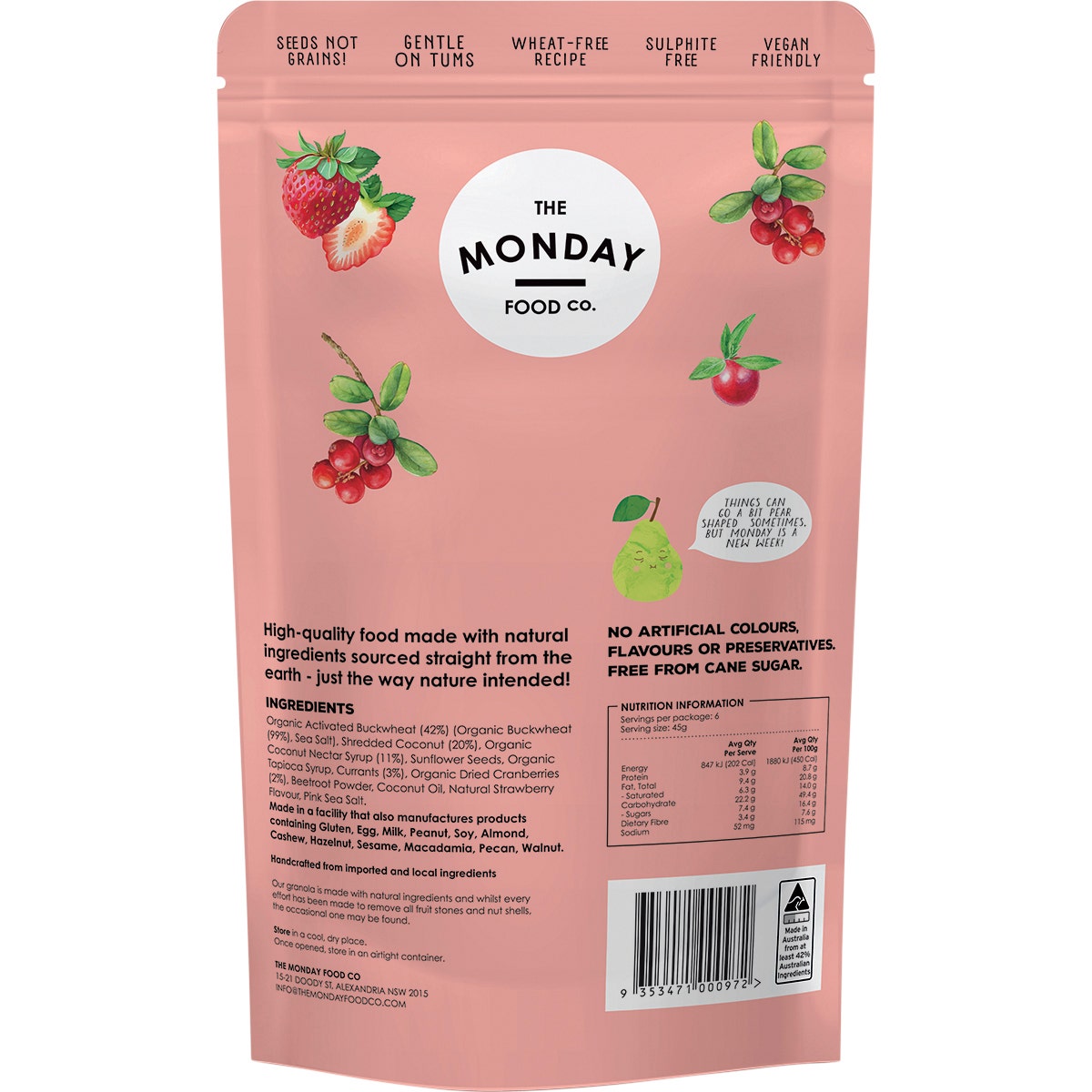 The Monday Food Co. Activated Buckwheat Granola Sweet Berry 270g