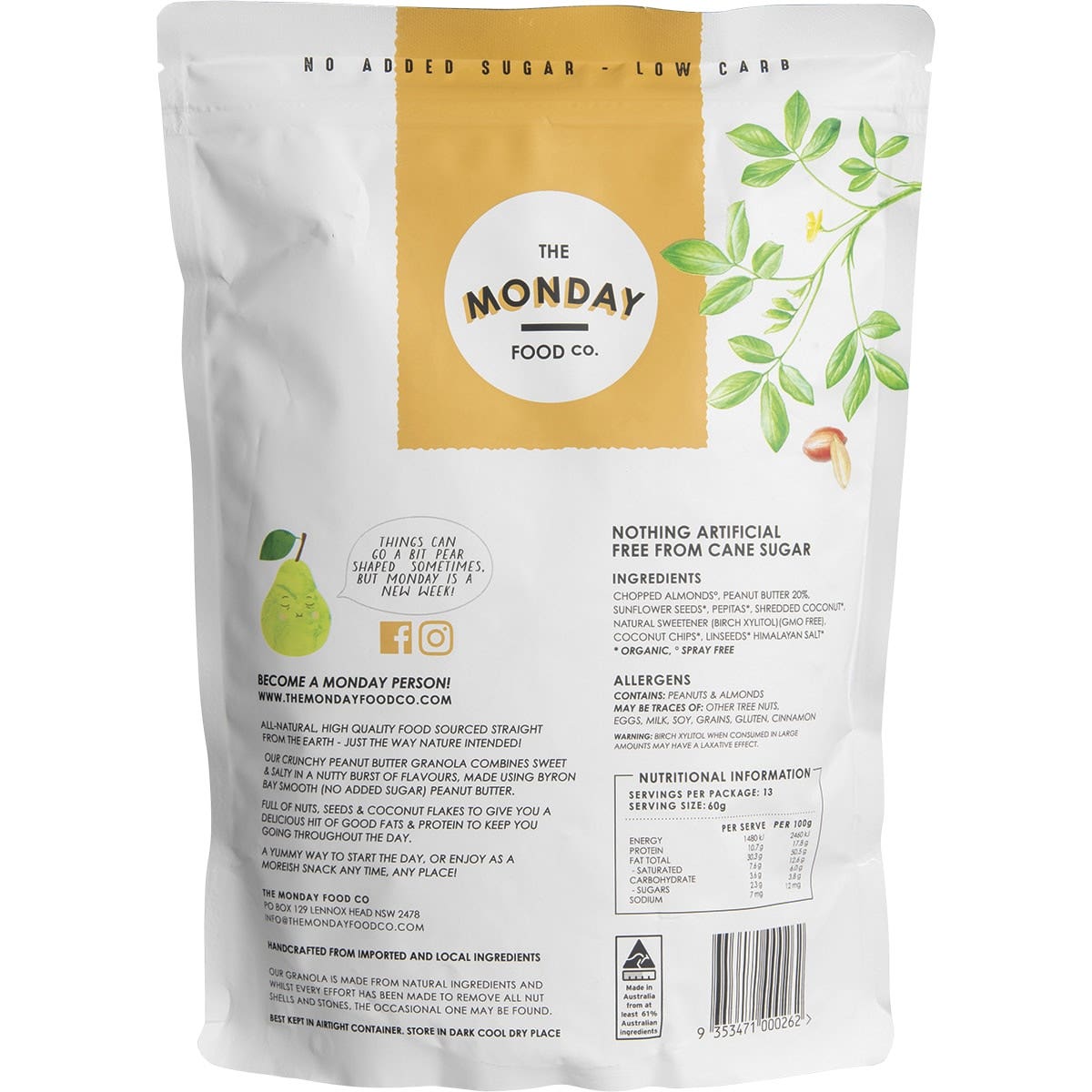 THE MONDAY FOOD CO Keto Gourmet Granola Crunchy Peanut Butter 800g