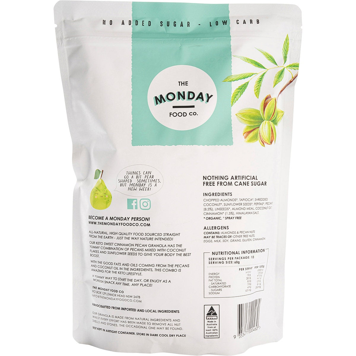 THE MONDAY FOOD CO Keto Gourmet Granola Sweet Cinnamon Pecan 800g