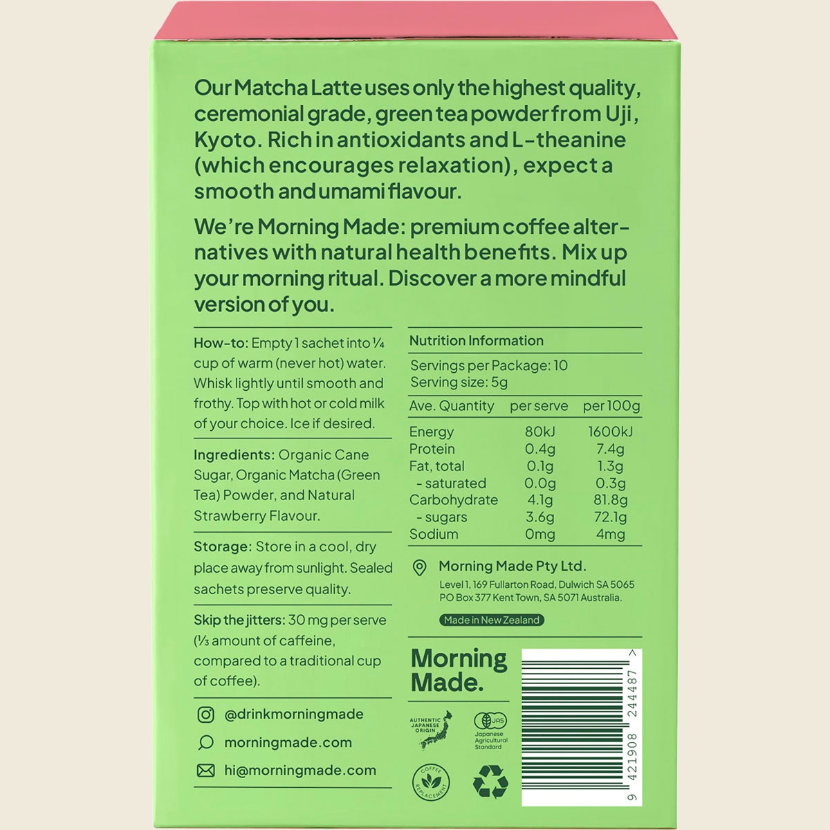 Morning Made Strawberry Matcha Latte Sachets 10x5g