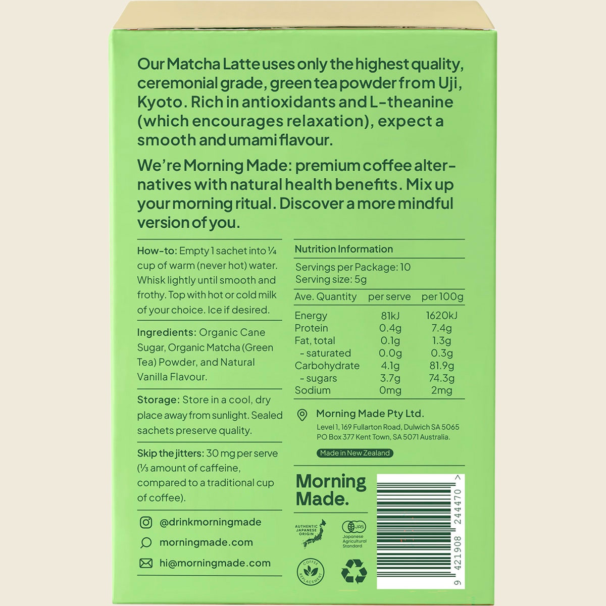 Morning Made Vanilla Matcha Latte Sachets 10x5g