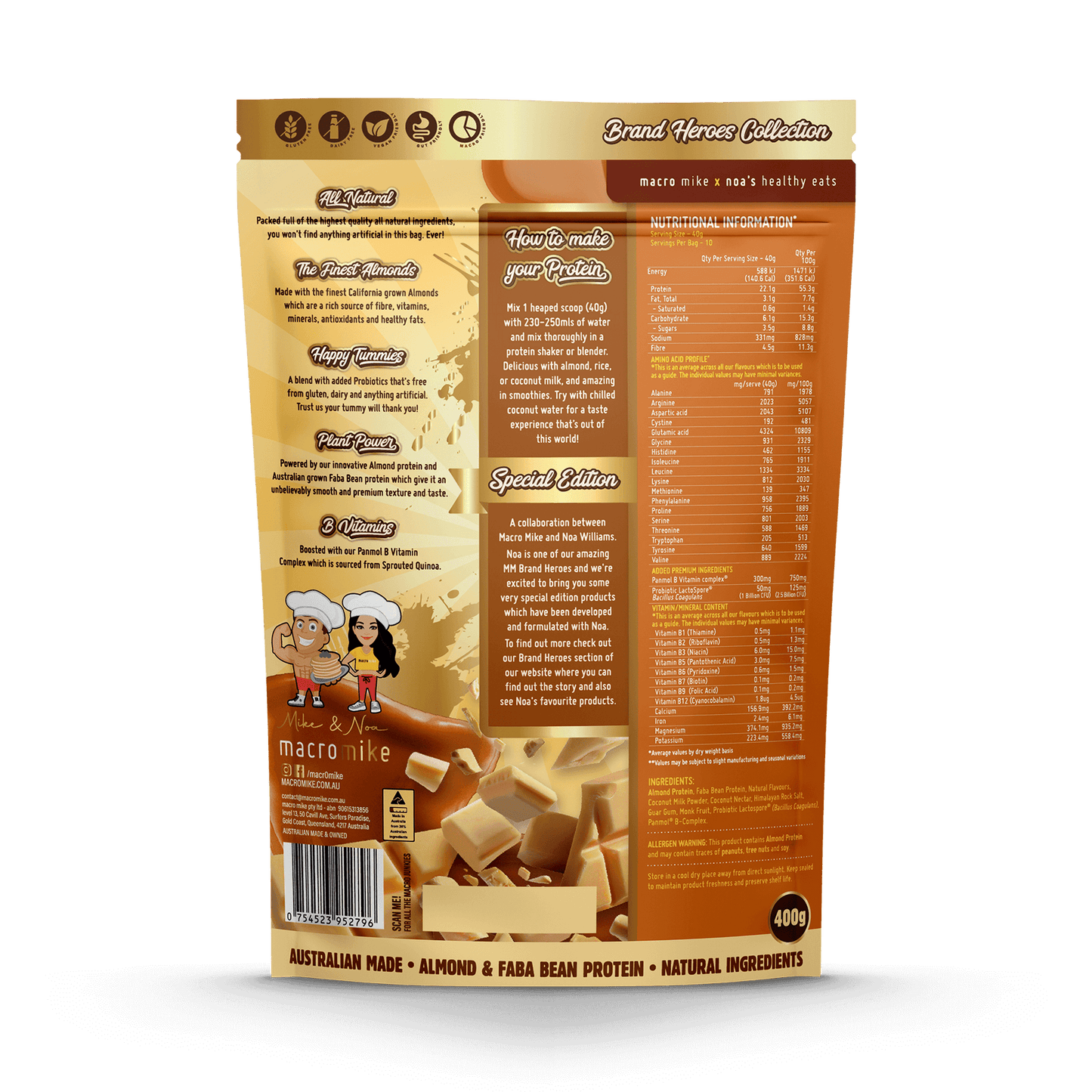 Macro Mike Premium Almond Protein Caramelised White Choc 400g