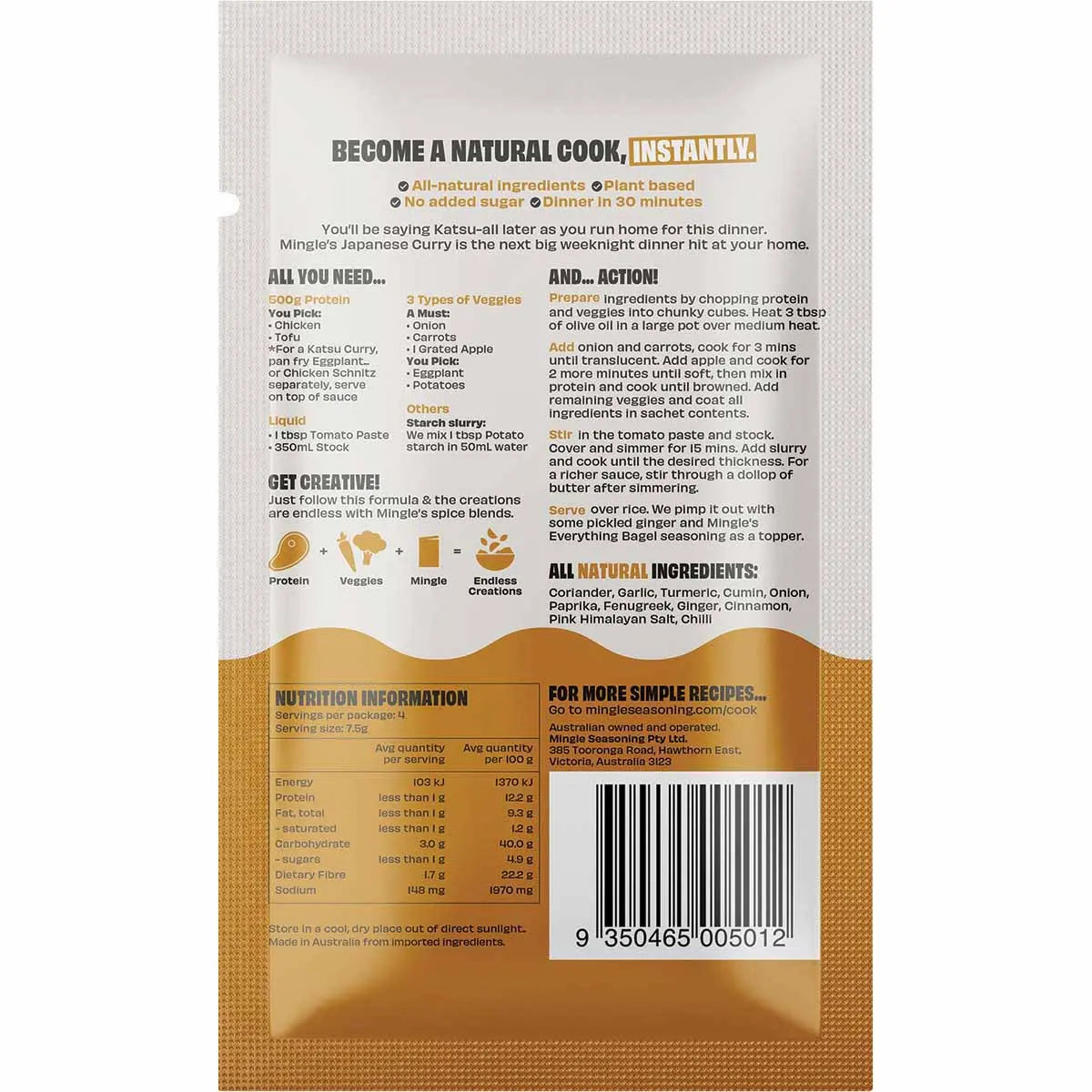 MINGLE Japanese Curry All Natural Recipe Base 12x30g