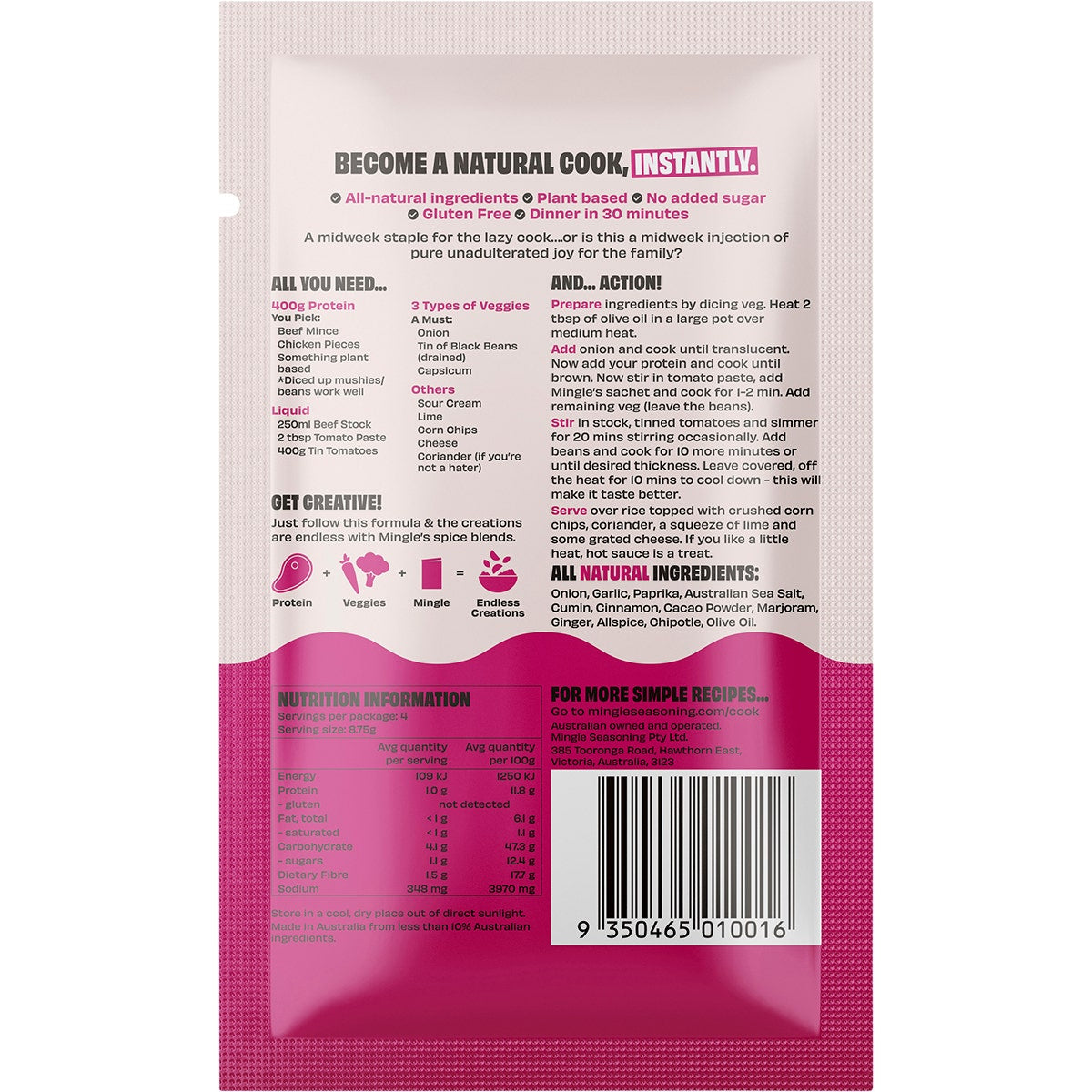 MINGLE Natural Seasoning Blend Chilli Con Carne 12x35g