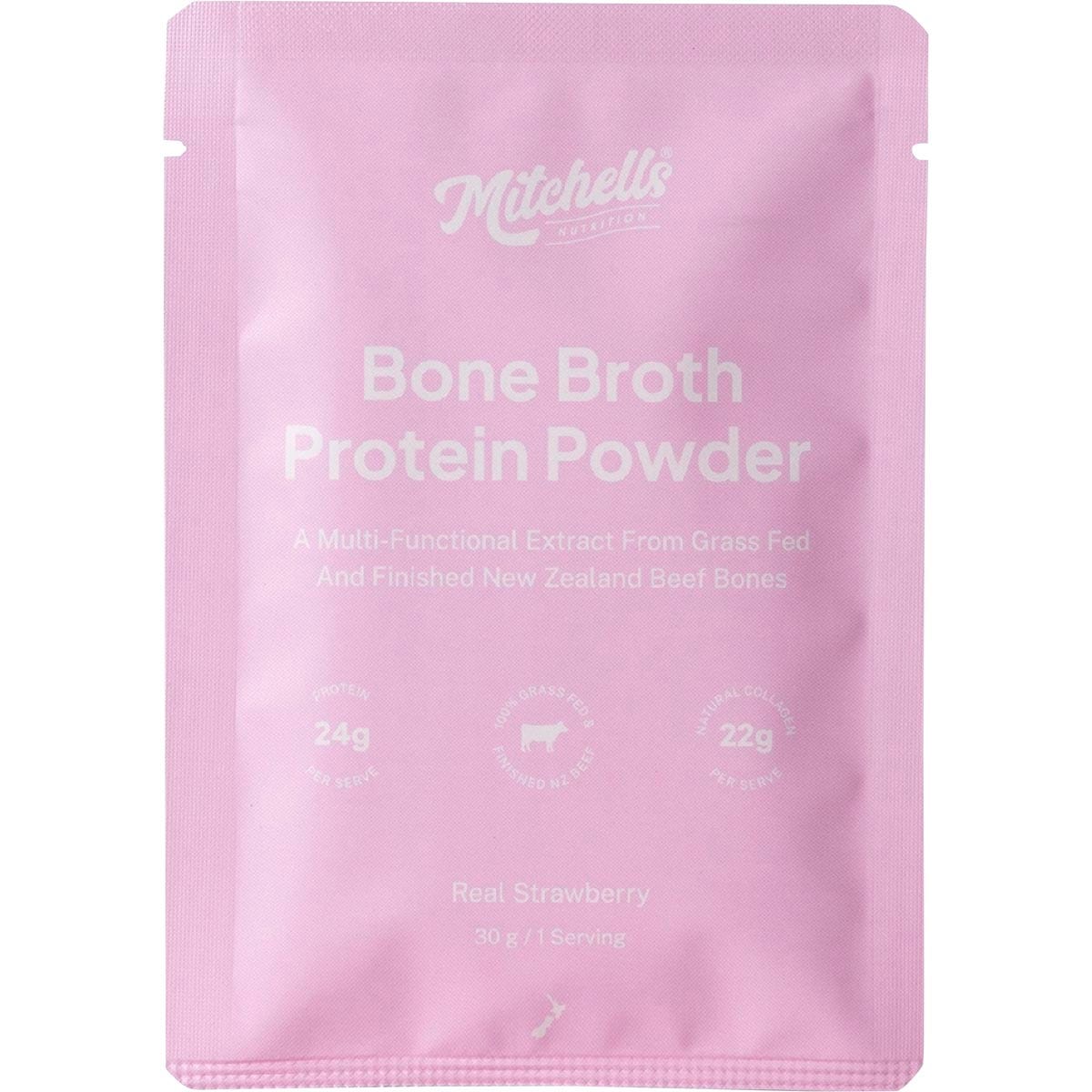 Mitchells Nutrition Bone Broth Protein Powder Real Strawberry 10x30g