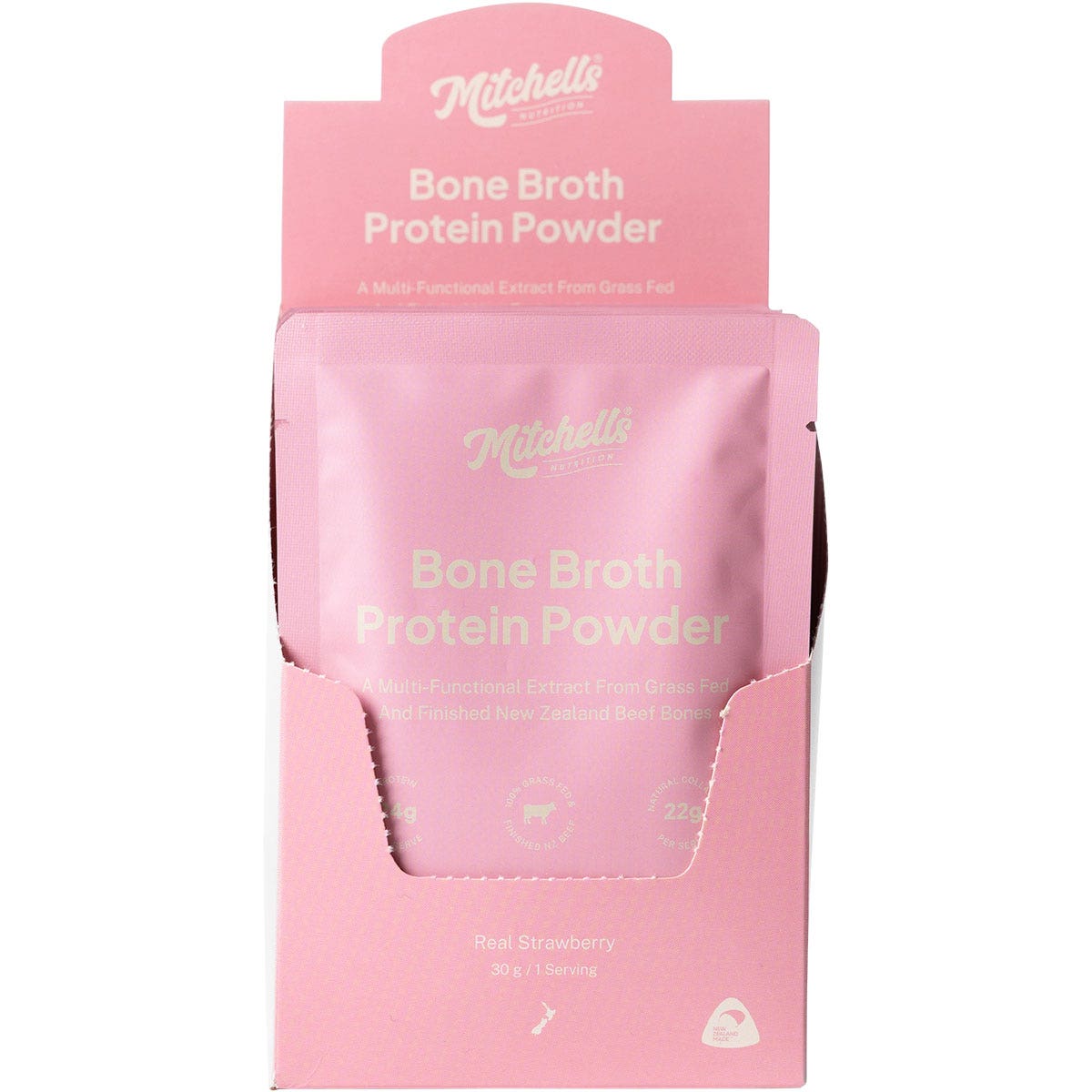 Mitchells Nutrition Bone Broth Protein Powder Real Strawberry 10x30g