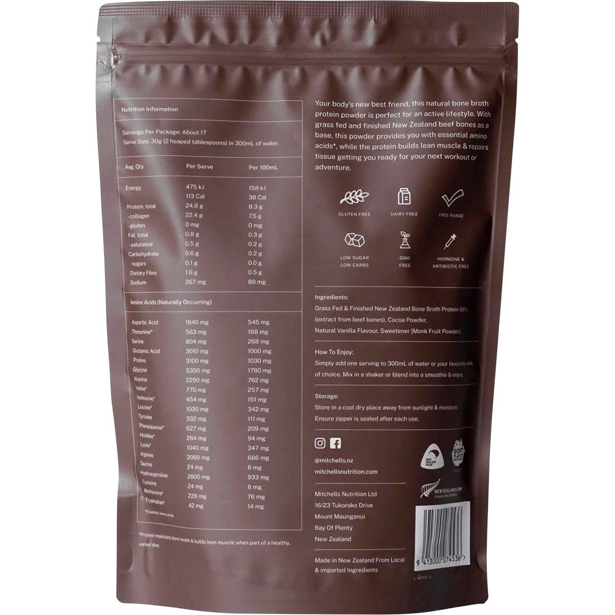 Mitchells Nutrition Bone Broth Protein Powder Chocolate 500g
