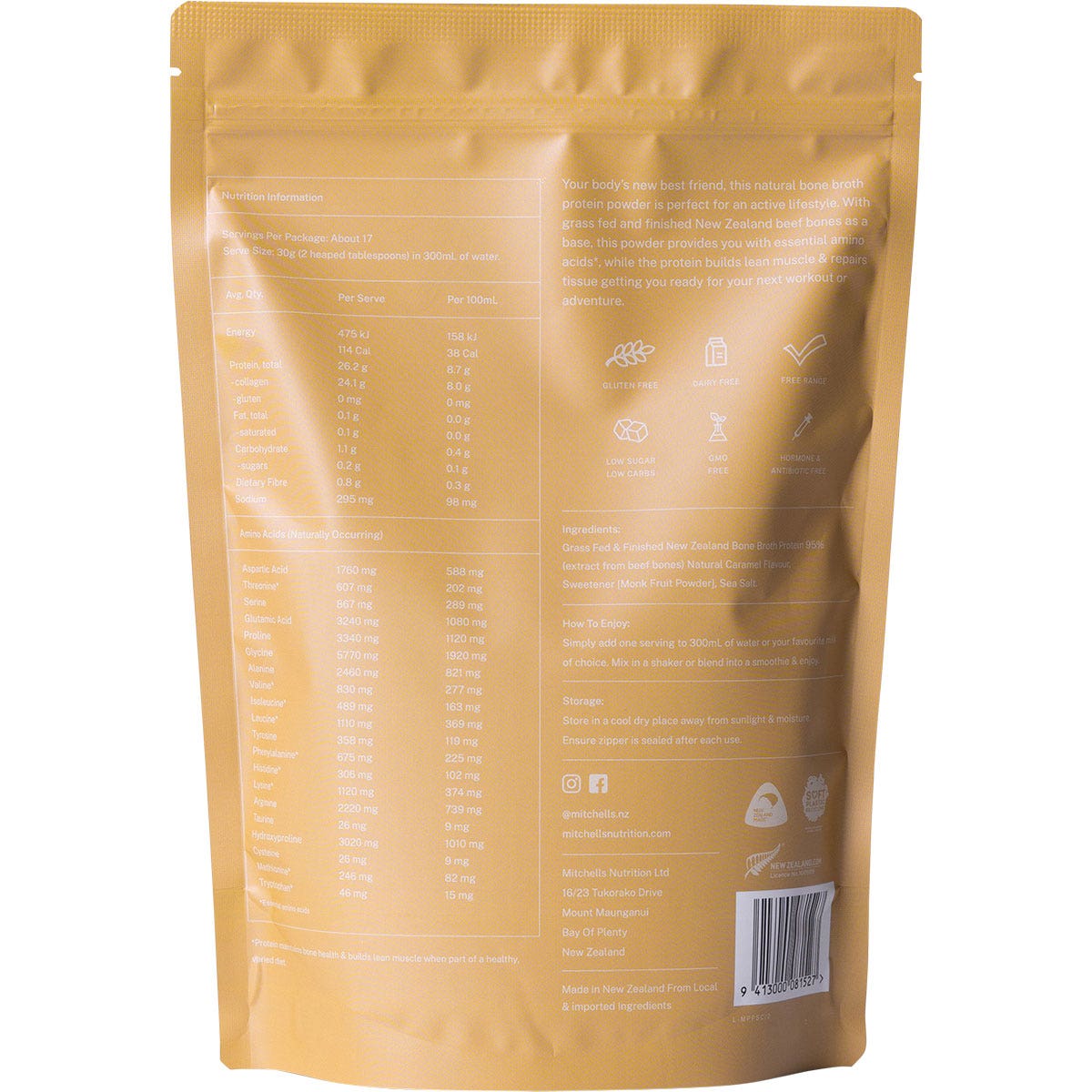 Mitchells Nutrition Bone Broth Protein Powder Salted Caramel 500g