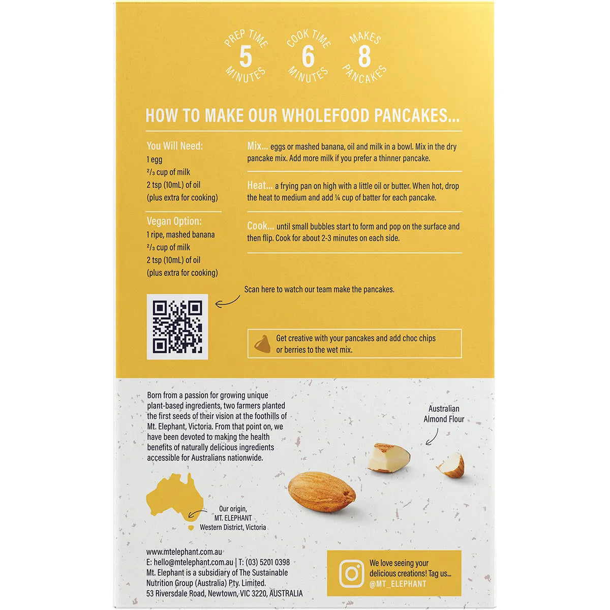 MT. ELEPHANT Wholefood Pancake Mix Very Vanilla 5x230g