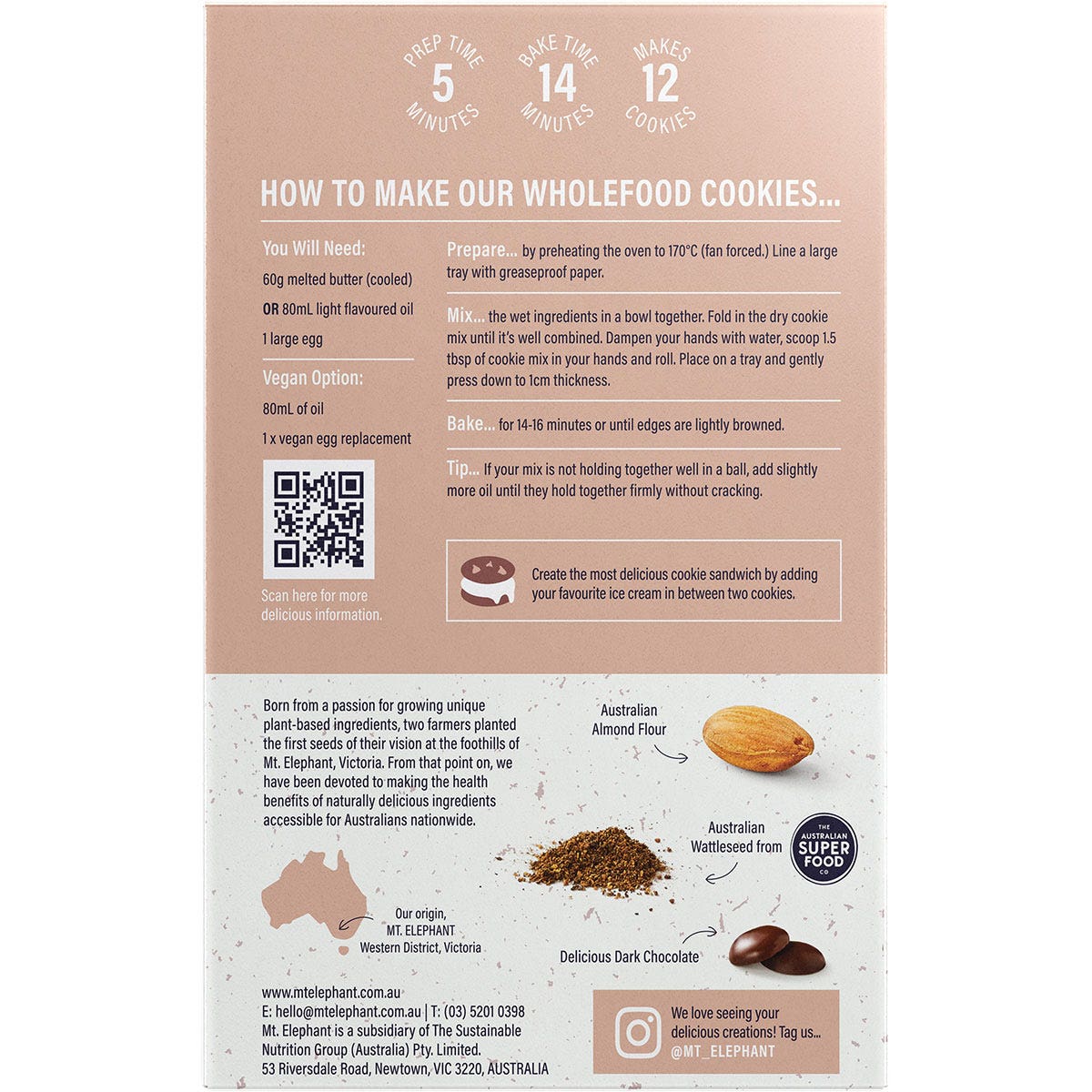 MT. ELEPHANT Wholefood Cookie Mix Chocolate Chip 5x375g