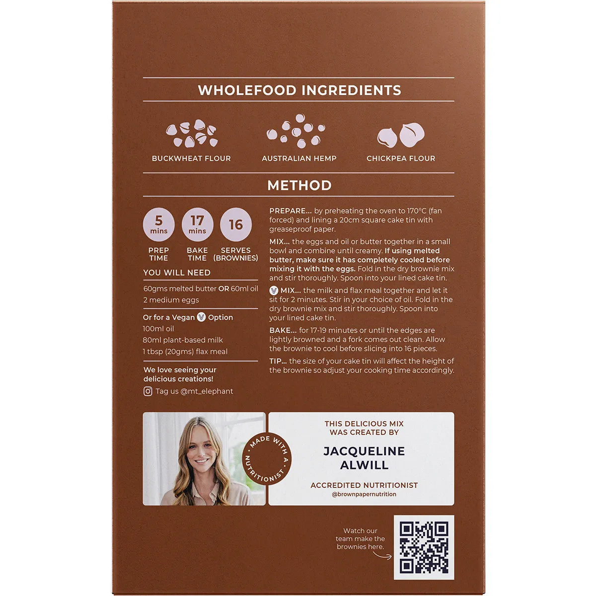MT. ELEPHANT Wholefood Brownie Mix Choc Chunk 350g
