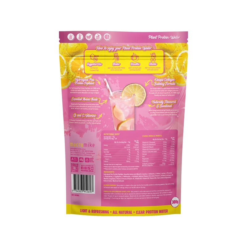 Macro Mike Plant Protein Water Pink Lemonade 300g