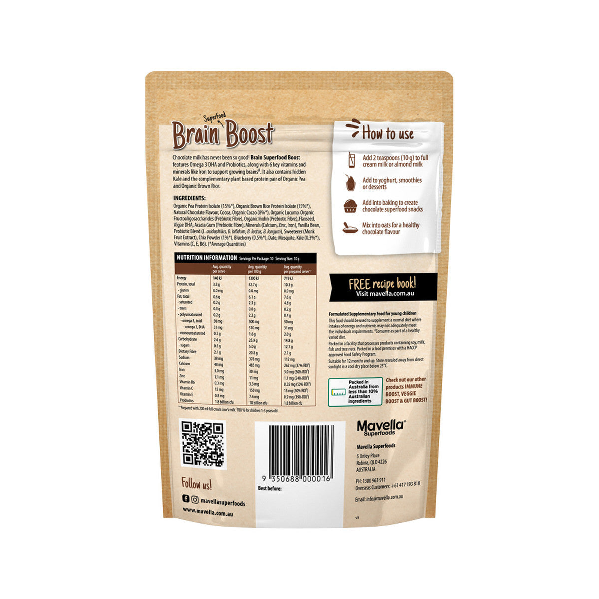 Mavella Superfoods Brain Superfood Smoothie Boost Choc 100g