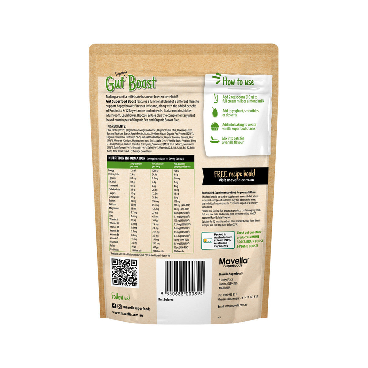 Mavella Superfoods Gut Superfood Smoothie Boost Vanilla 100g