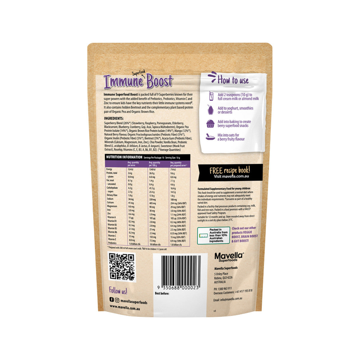 Mavella Superfoods Immune Superfood Smoothie Boost Berry 100g