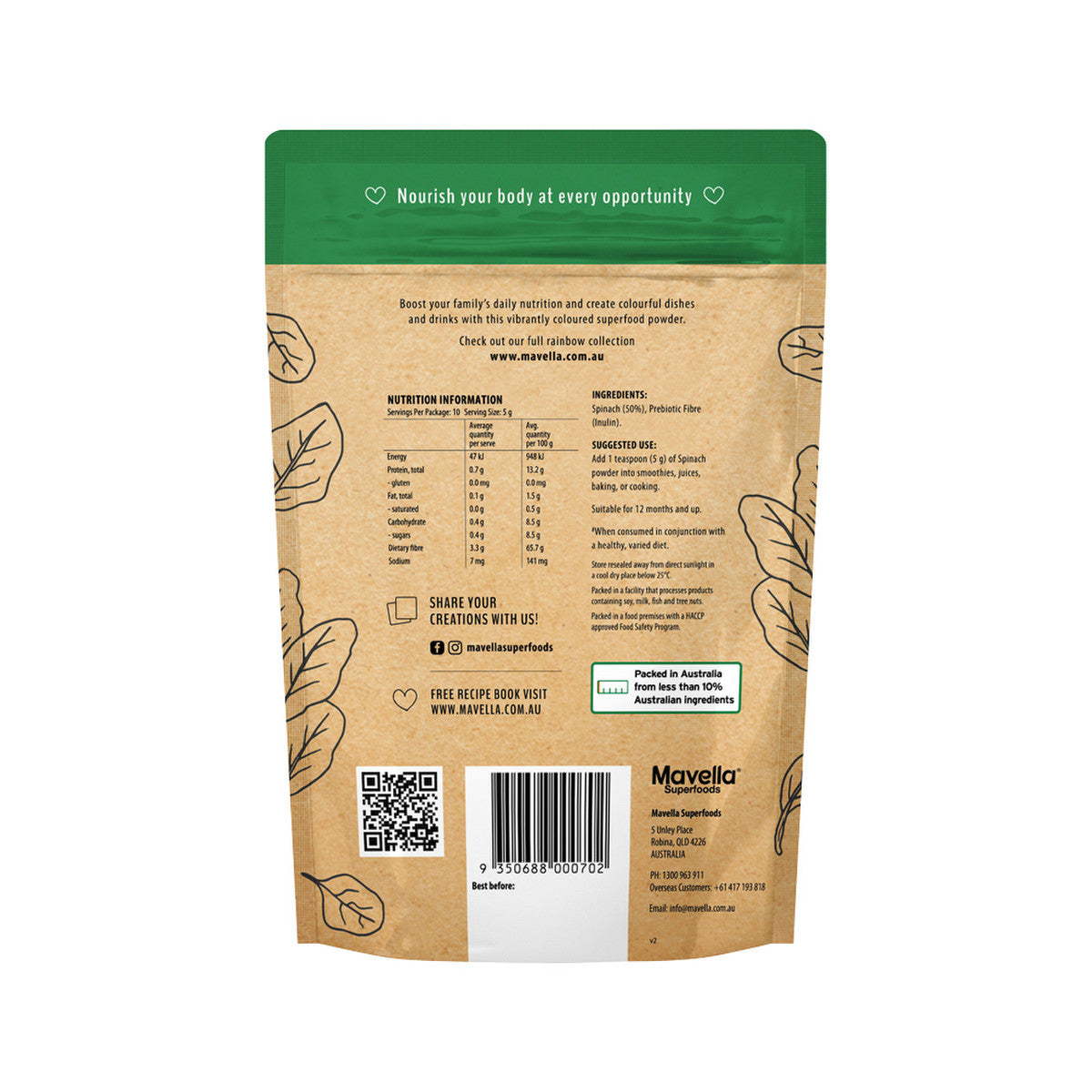 Mavella Superfoods Spinach Powder 50g