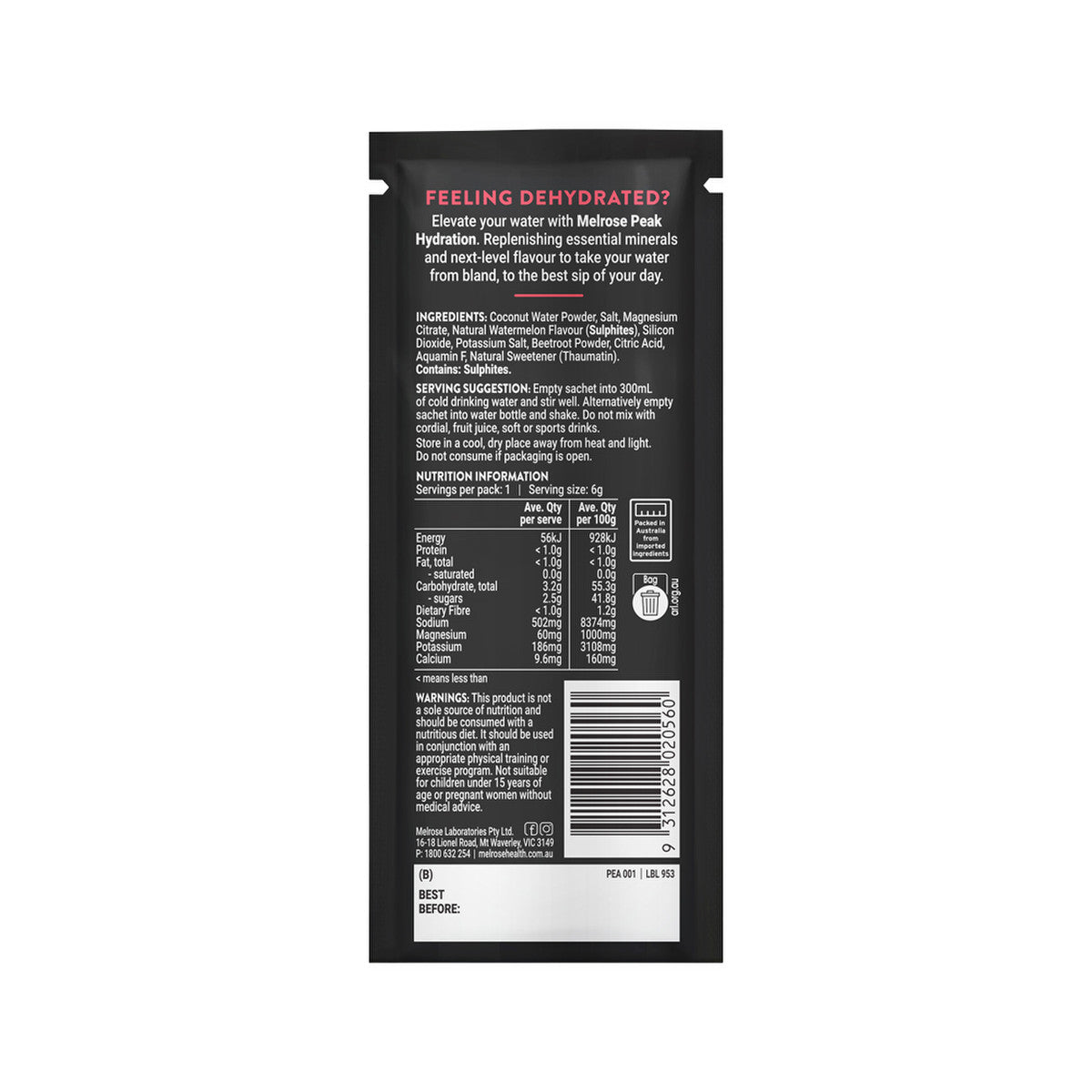 Melrose Peak Hydration Watermelon Sachet 6g(Pack of 20)
