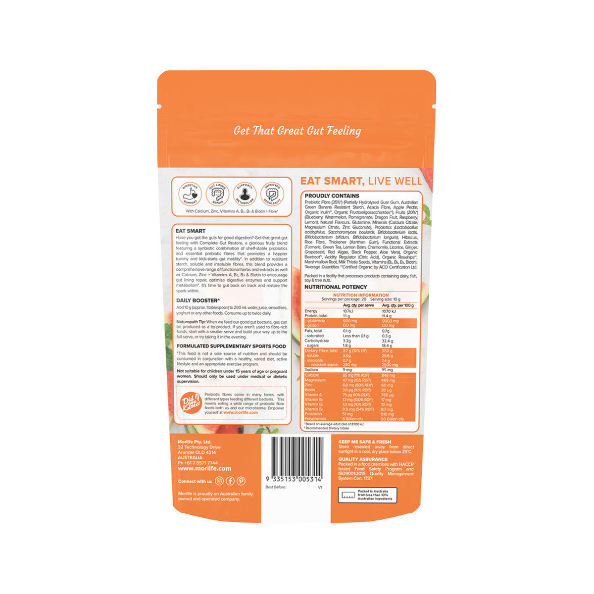 Morlife Complete Gut Restore Berry Melon 200g