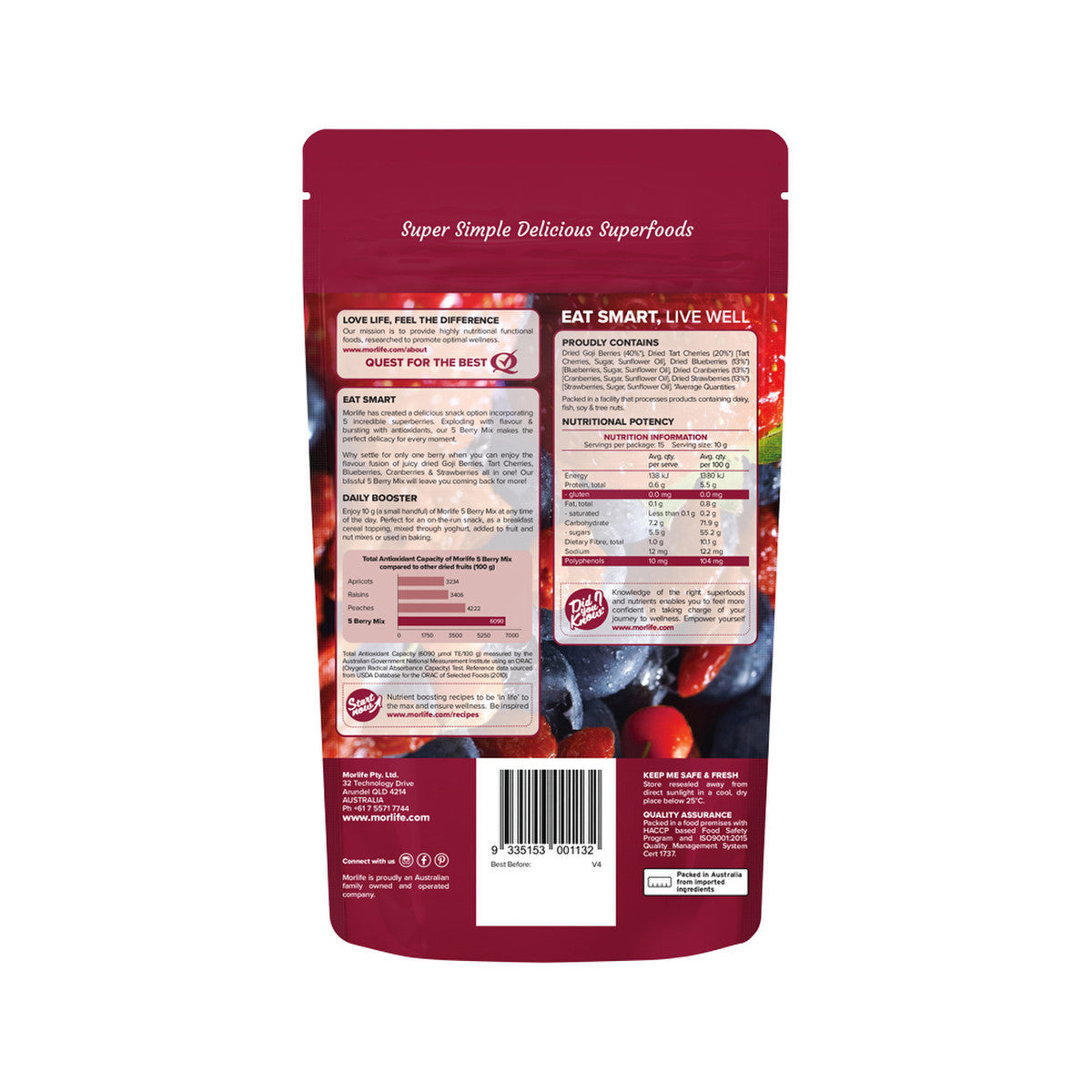 Morlife Dried 5 Berry Mix 150g