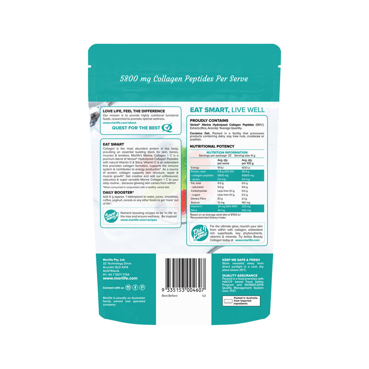 Morlife Marine Collagen + C Unflavoured 200g