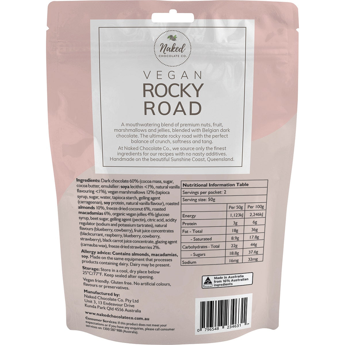 NAKED CHOCOLATE CO Vegan Rocky Road Dark Chocolate 100g