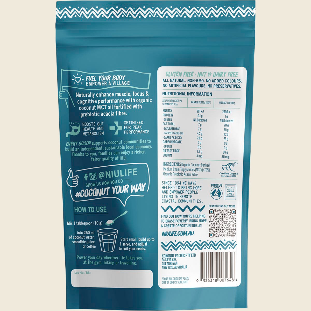 Niulife Organic Coconut MCT Oil Powder 200g