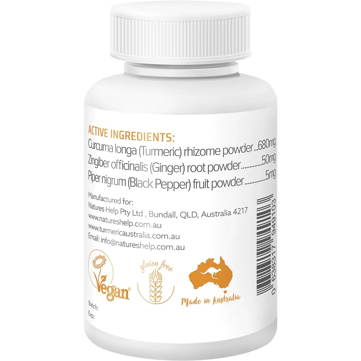 NATURE'S HELP Organic Turmeric Capsules with Black Pepper & Ginger 120 Caps