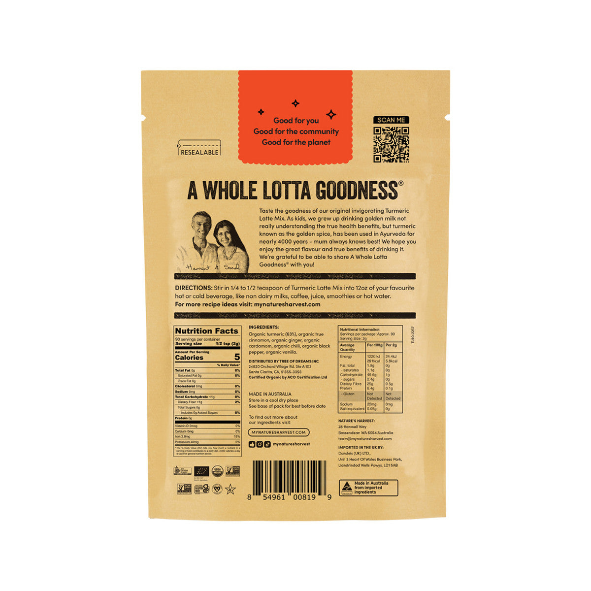 Nature's Harvest Organic Turmeric Latte Mix 180g