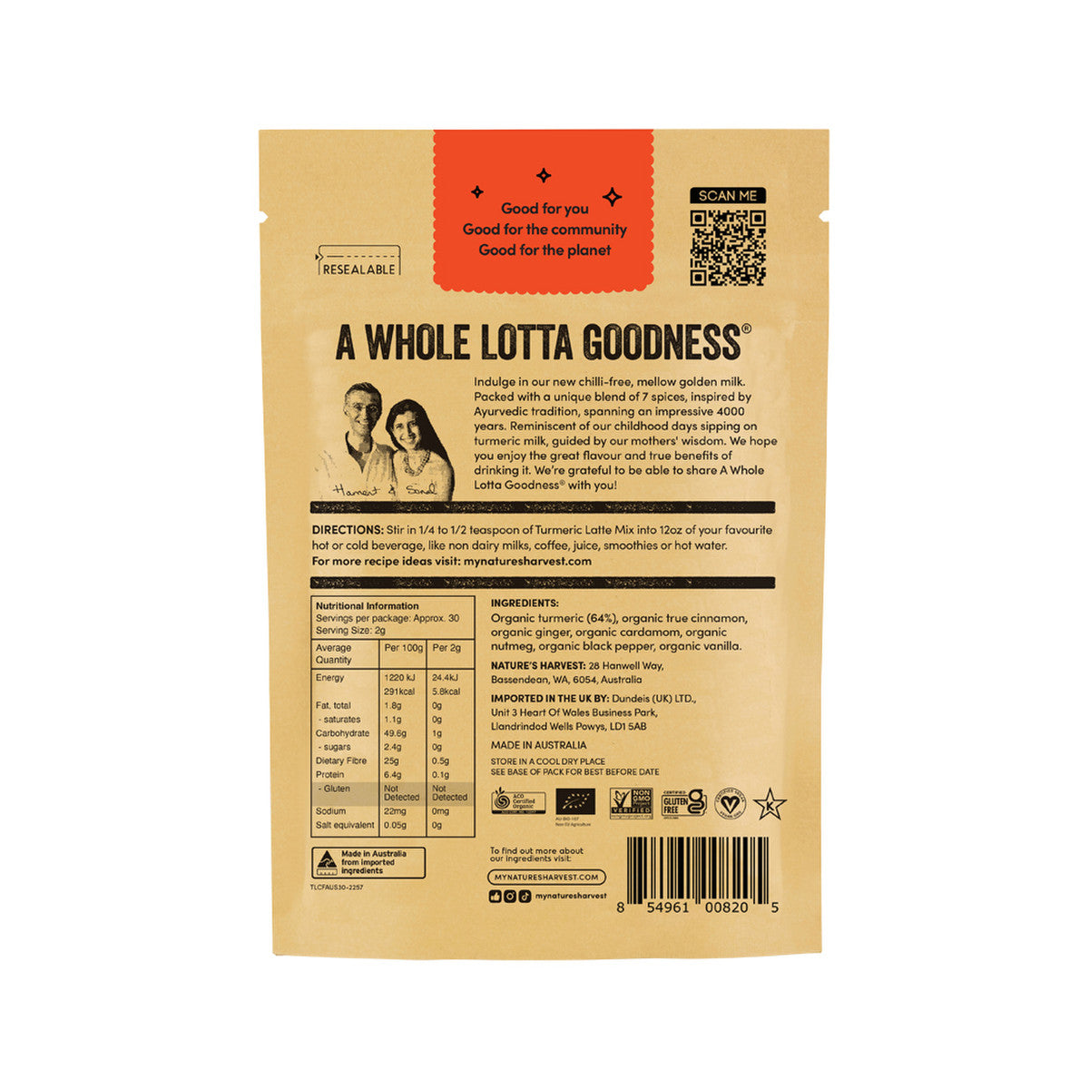 Nature's Harvest Organic Turmeric Latte Mix Chilli-Free 60g