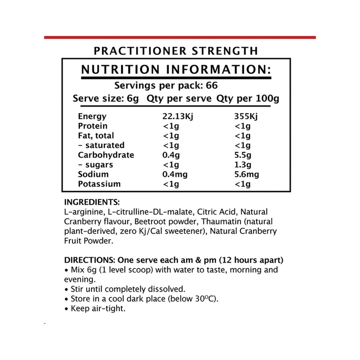 NiOx Health Nitric Oxide Infusion Cranberry 400g