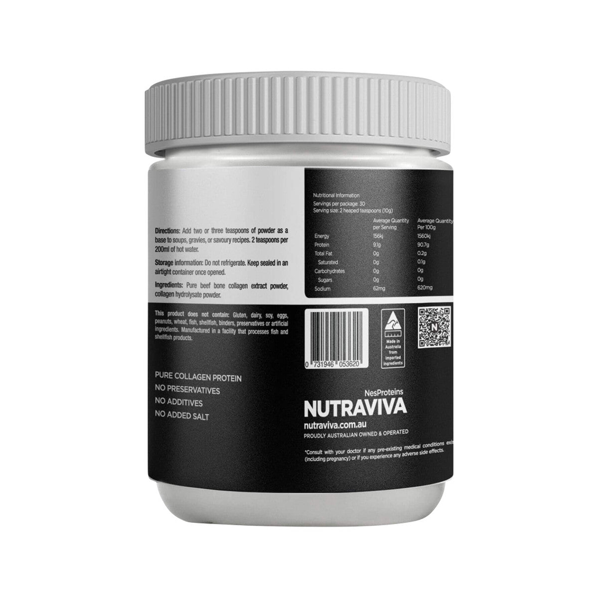 Nutraviva (NesProteins) Bone Broth Collagen Enriched (Beef) Pure & Unflavoured 300g