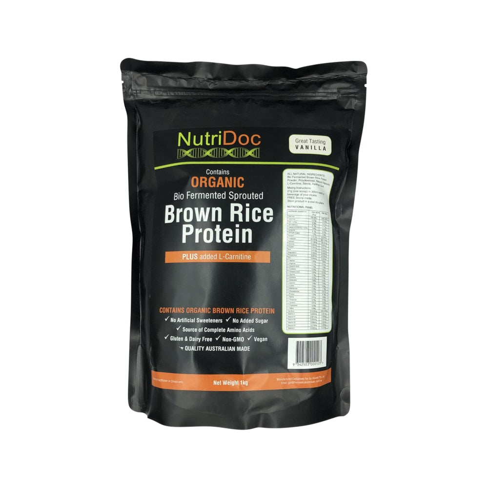 Nutridoc Organic Bio-Fermented Sprouted Brown Rice Protein Plus added Carnitine Vanilla 1kg