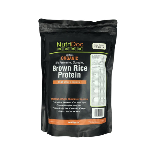Nutridoc Organic Bio-Fermented Sprouted Brown Rice Protein Plus added Carnitine Vanilla 1kg