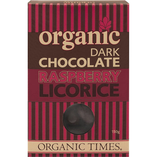 ORGANIC TIMES Dark Chocolate Raspberry Licorice 150g