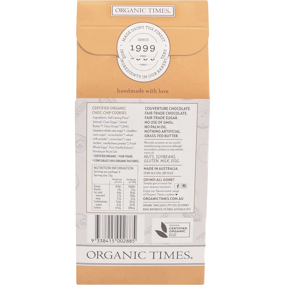 ORGANIC TIMES Cookies Choc Chip 150g