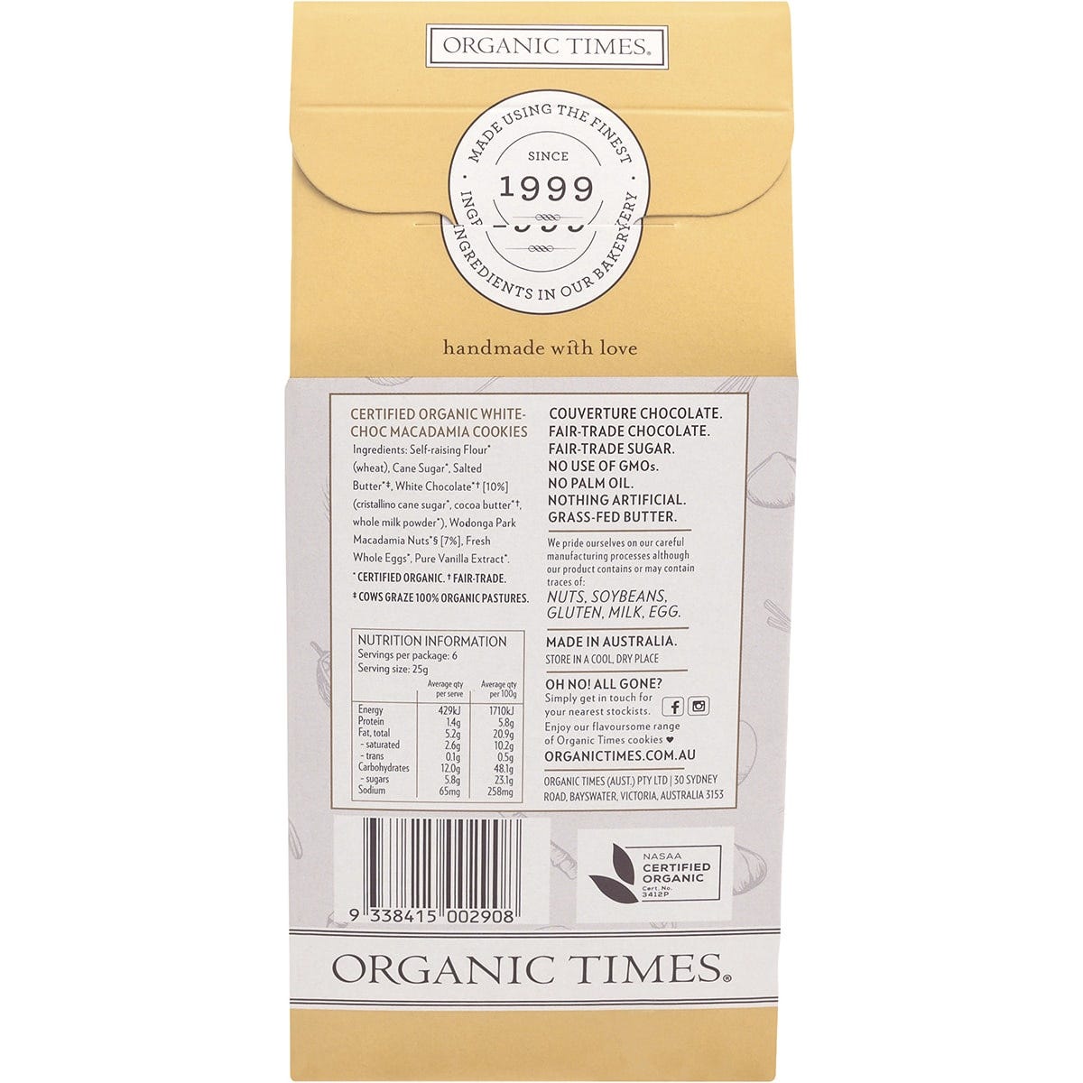 ORGANIC TIMES Cookies White Choc Macadamia 150g