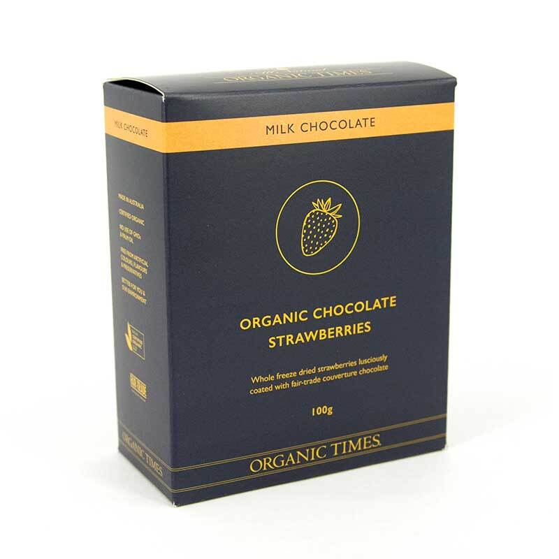 ORGANIC TIMES Milk Chocolate Strawberries 100g