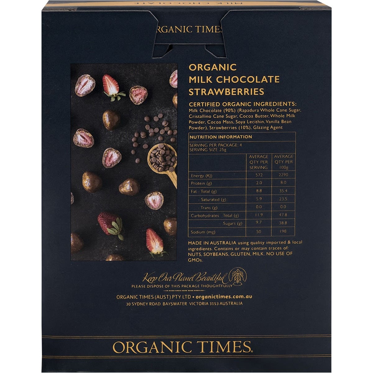 ORGANIC TIMES Milk Chocolate Strawberries 100g