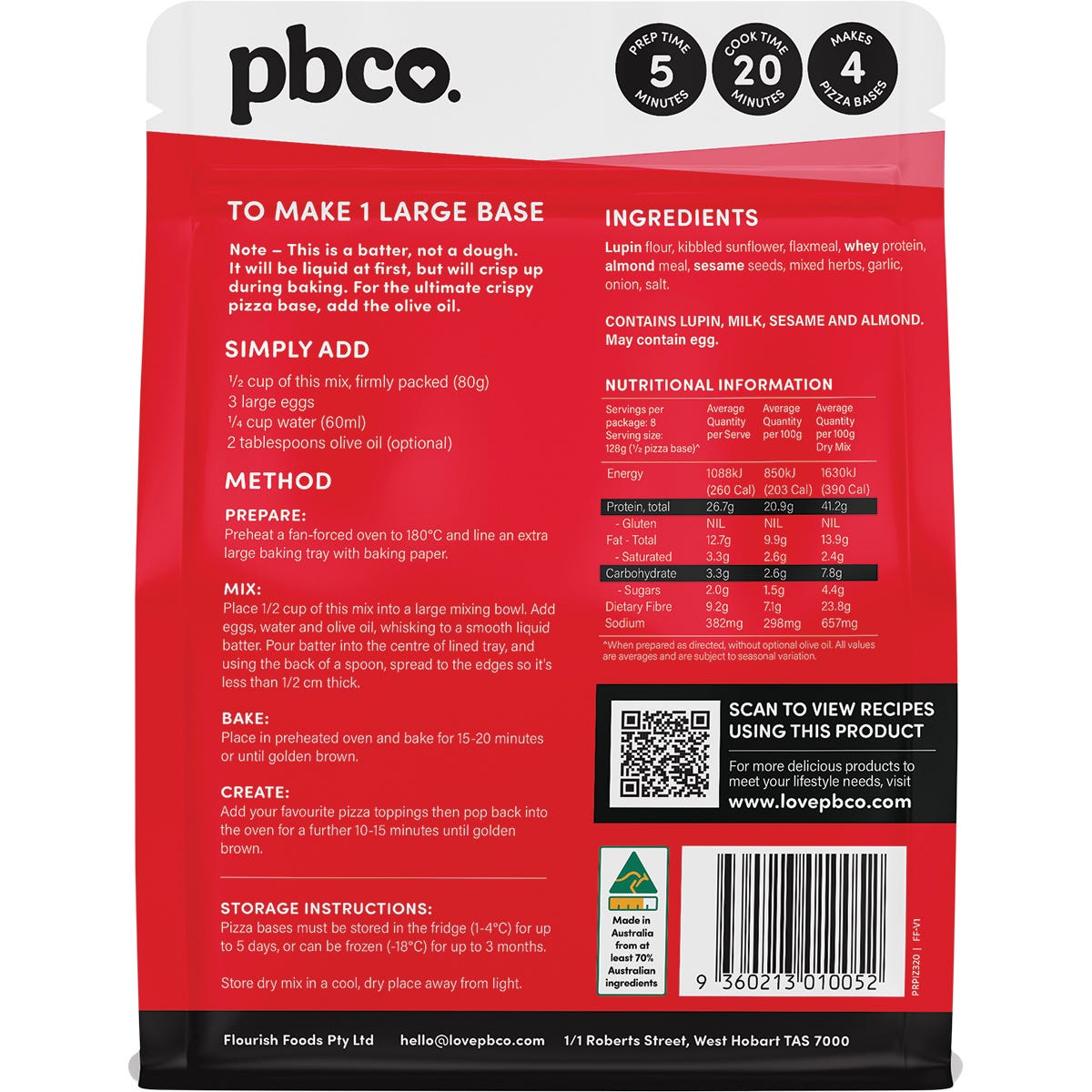 PBCO Protein Pizza Base 320g