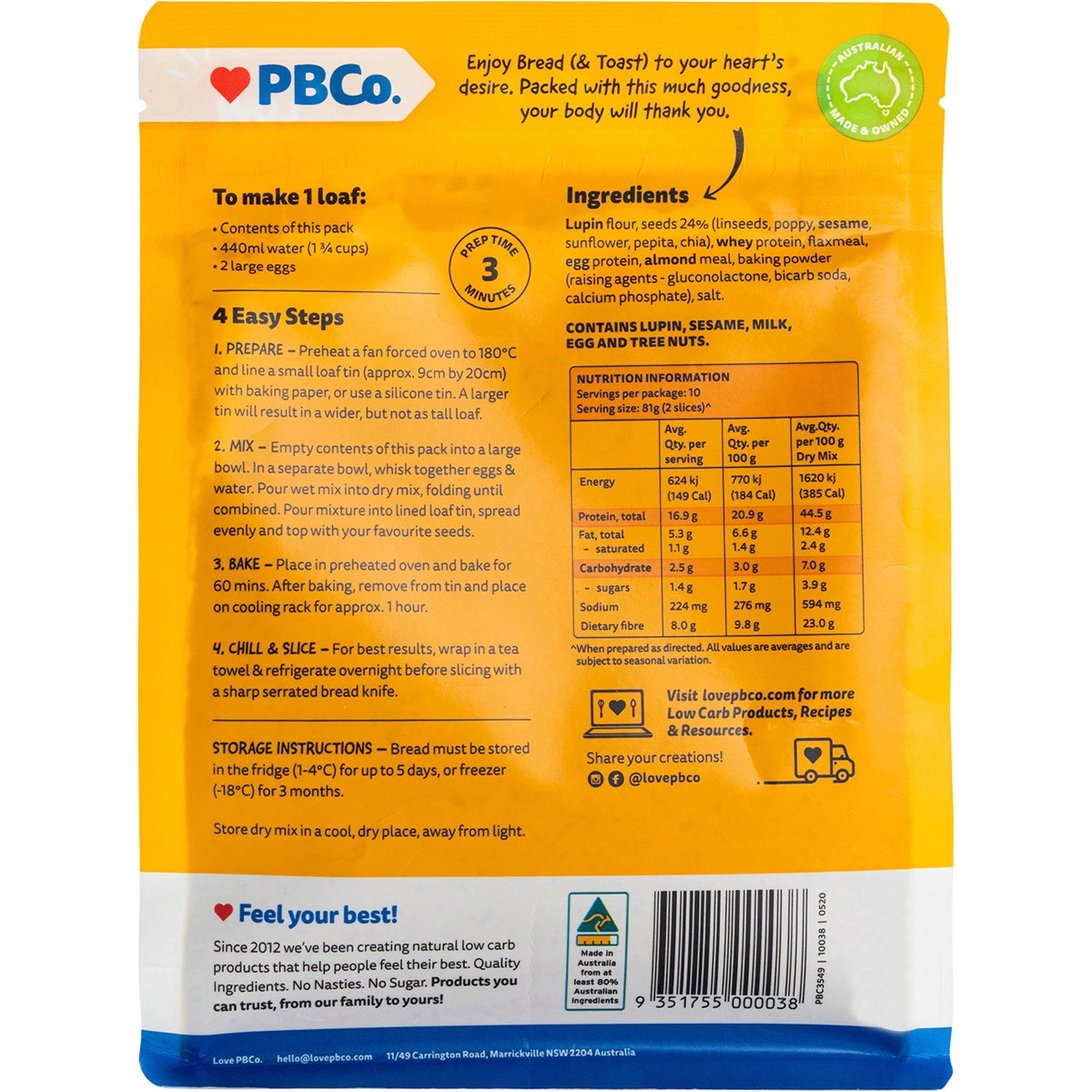 PBCO Protein 6 Seeds Bread 350g