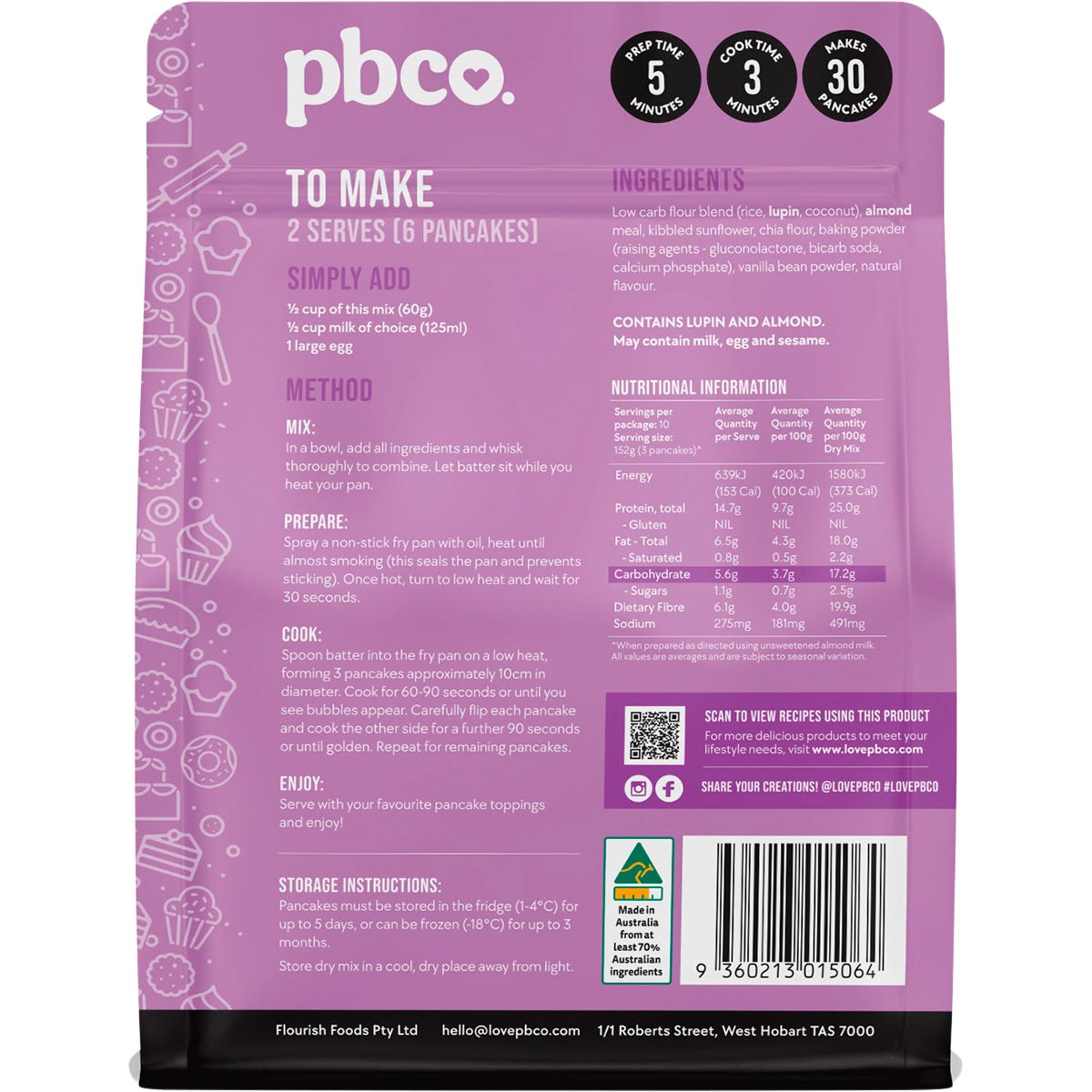 PBCO Pancake & Pikelet Mix Low Carb 300g