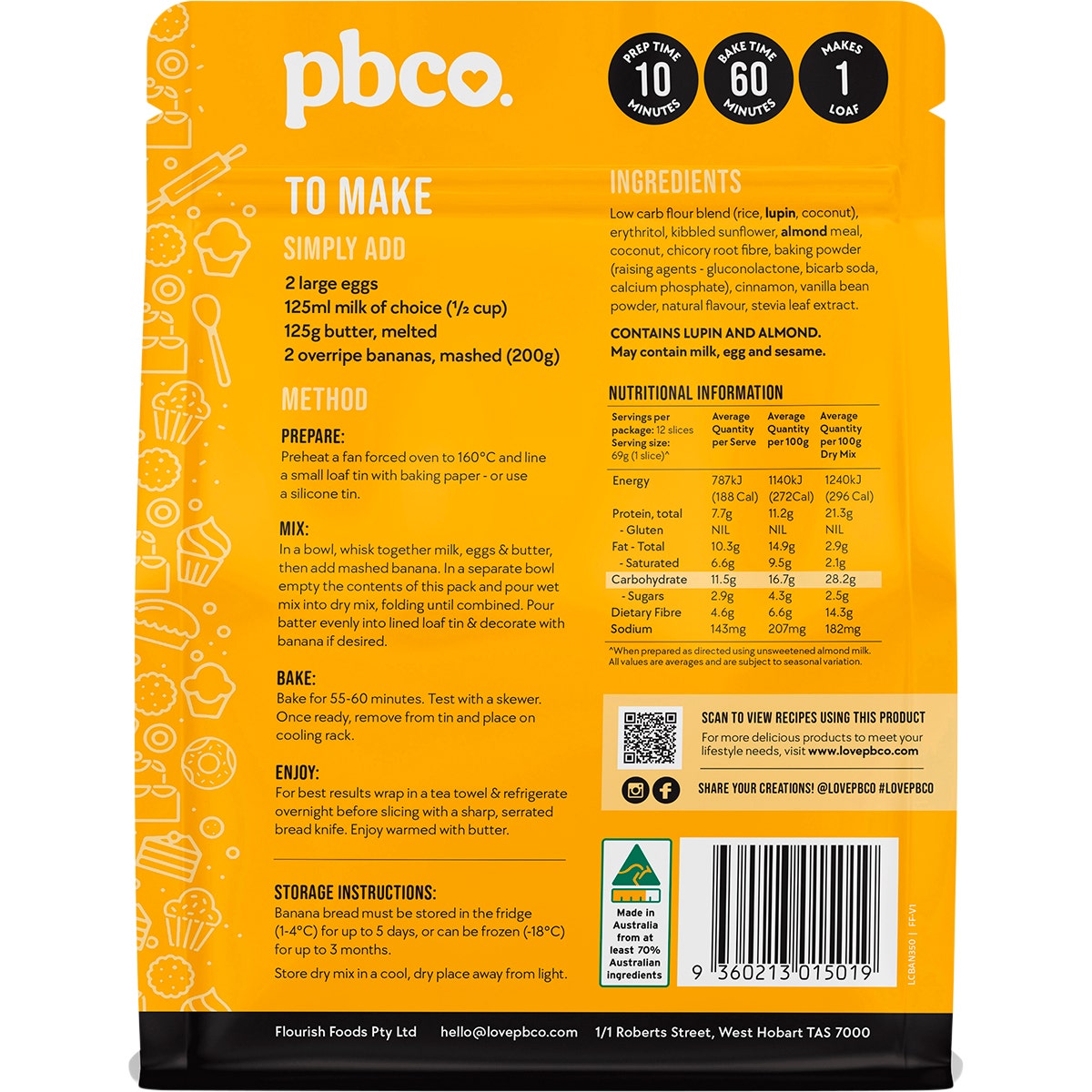 PBCO Banana Bread Low Carb 350g