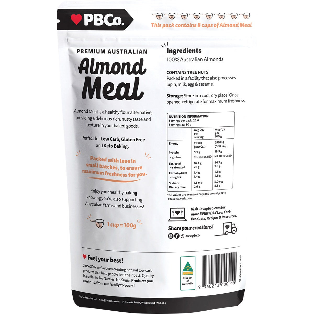 PBCO Almond Meal Premium Australian 800g