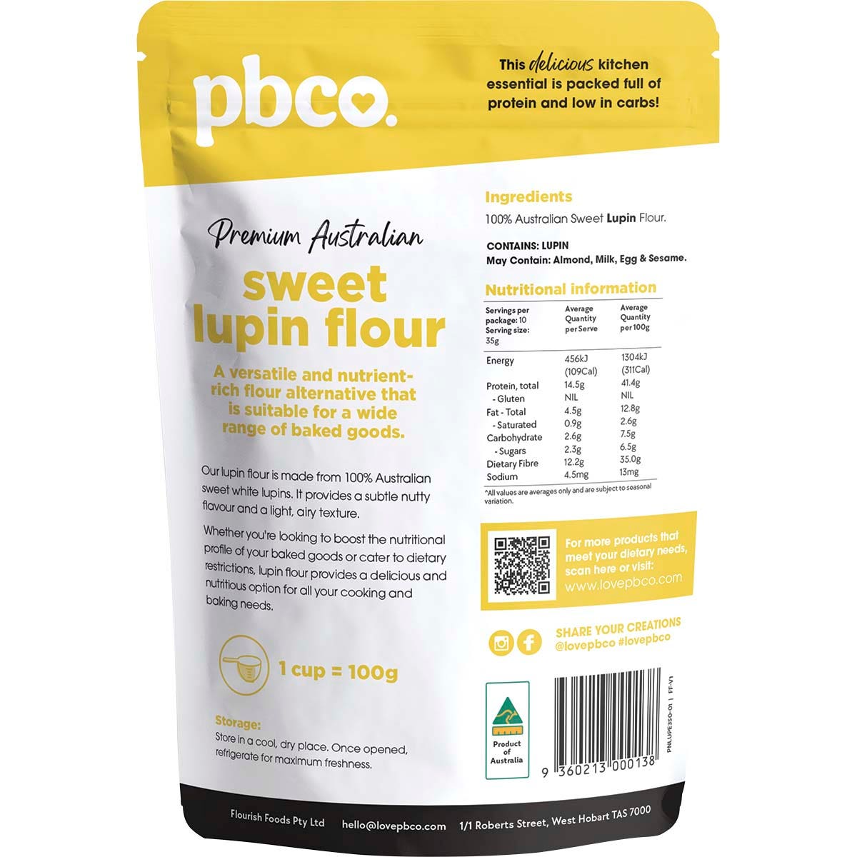 Pbco Sweet Lupin Flour Premium Australian 350g