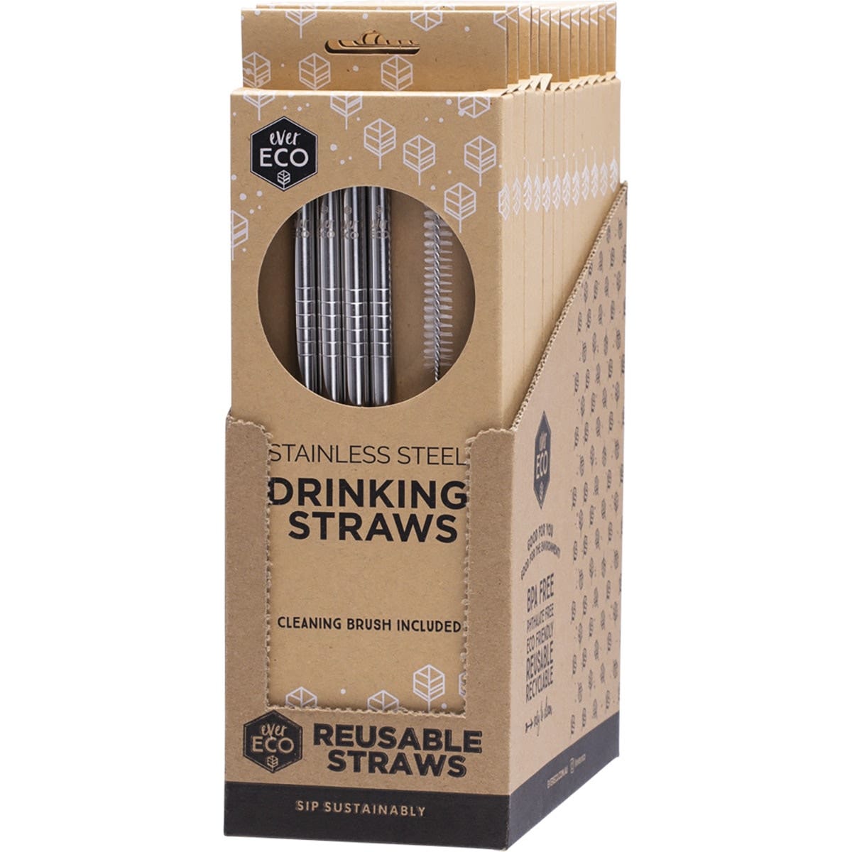 EVER ECO Stainless Steel Straws Straight 4pk