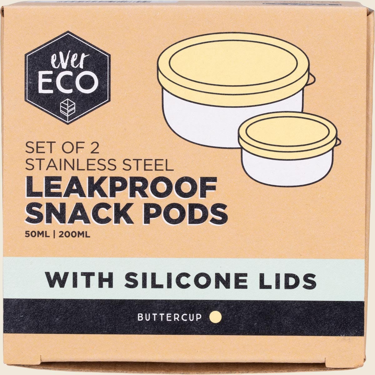 Ever Eco Stainless Steel Leakproof Snack Pods Buttercup 2pk