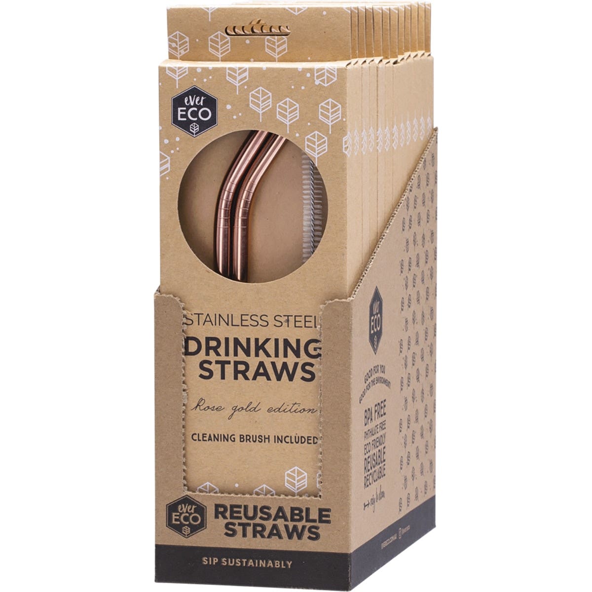 EVER ECO Stainless Steel Straws Bent Rose Gold 2pk